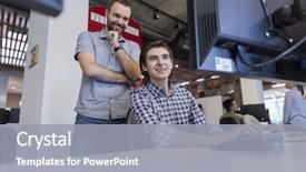  Presentation with problem solution - Beautiful PPT theme featuring software help desk - startup business people group working backdrop and a  colored foreground