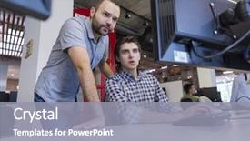  Presentation with help desk - Cool new presentation theme with software help desk - startup business people group working backdrop and a gray colored foreground