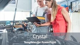  Presentation with female mechanic - Audience pleasing theme consisting of software in a modern automobile backdrop and a gray colored foreground