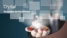  Presentation with touch screen - Audience pleasing PPT theme consisting of software innovation - hand pushing on a touch backdrop and a seafoam green colored foreground