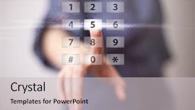  Presentation with digital - PPT layouts enhanced with software innovation - woman hand pressing digital button background and a light gray colored foreground