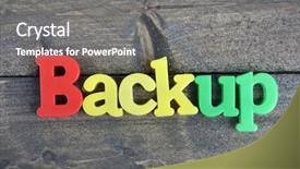  Presentation with backup - Presentation design featuring software lessons - backup word on wooden table background and a  colored foreground