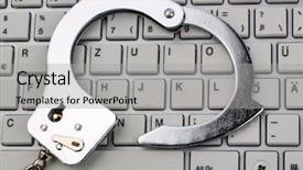  Presentation with software maintenance support - Audience pleasing theme consisting of software maintenance support - handcuffs lying on the keyboard backdrop and a light gray colored foreground