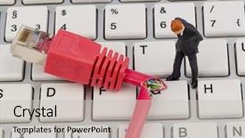  Presentation with software maintenance support - Presentation theme consisting of software maintenance support - workers network connector keyboard background and a  colored foreground