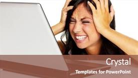  Presentation with spam - Presentation theme having software maintenance support - young woman has trouble background and a tawny brown colored foreground