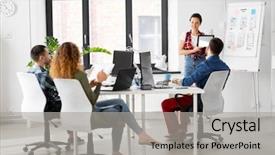  Presentation with design team - Presentation theme consisting of software presentations - business technology and people concept background and a light gray colored foreground
