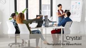  Presentation with design team - Presentation design with software presentations - business technology and people concept background and a light gray colored foreground