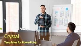  Presentation with computer software - Beautiful slide deck featuring software presentations - business technology and people concept backdrop and a tawny brown colored foreground