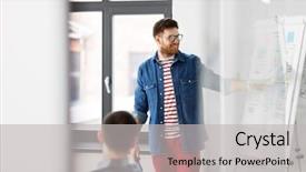  Presentation with design team - Presentation theme consisting of software presentations - business technology and people concept background and a light gray colored foreground