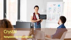  Presentation with design team - Colorful presentation theme enhanced with software presentations - business technology and people concept backdrop and a red colored foreground