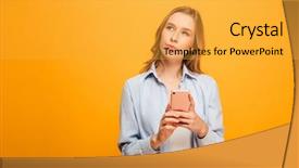  Presentation with software - PPT theme having software shop - portrait of a pensive young background and a yellow colored foreground