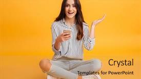  Presentation with software - Presentation theme consisting of software shop - portrait of an excited young background and a yellow colored foreground