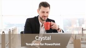  Presentation with laptop - Presentation design having software shop - young businessman working with laptop background and a coral colored foreground