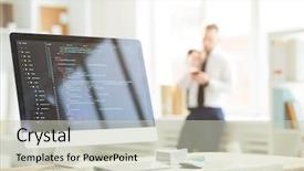  Presentation with monitor computer - Colorful presentation design enhanced with software supply - computer monitor with digital data backdrop and a soft green colored foreground