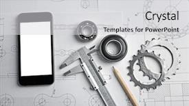  Presentation with software engineering - Slide deck featuring software supply - engineering supplies phone and blueprints background and a light gray colored foreground