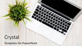  Presentation with flower office desk table - Slide deck consisting of software supply - office desk table with laptop background and a  colored foreground