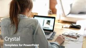  Presentation with software - Presentation consisting of software technology - beautiful brunette woman working background and a gray colored foreground