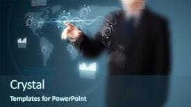  Presentation with high tech - Amazing PPT theme having software technology - businessman pressing high tech type backdrop and a ocean colored foreground