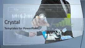  Presentation with touch screen technology - Slide set consisting of software technology - hand pushing on a touch background and a  colored foreground