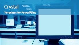  Presentation with computer software - Colorful PPT theme enhanced with software training - computer in lab backdrop and a teal colored foreground