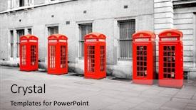  Presentation with london - Slide set enhanced with soho - five red phone boxes background and a light gray colored foreground