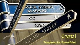  Presentation with london - PPT layouts with soho - sign post to different famous background and a tawny brown colored foreground
