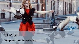  Presentation with doves - Presentation design featuring soho - young hipster woman wearing red background and a light blue colored foreground