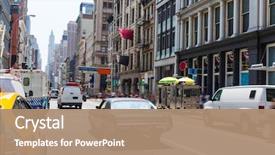  Presentation with new york city - Beautiful presentation theme featuring soho street traffic in manhattan backdrop and a coral colored foreground
