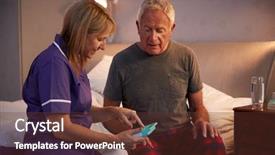  Presentation with asian nurse helps a man - PPT theme having soignant - nurse helping senior man background and a tawny brown colored foreground