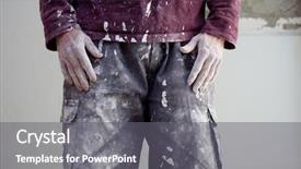  Presentation with trousers - Slide set consisting of soil cement - hands and white dirty trousers background and a gray colored foreground