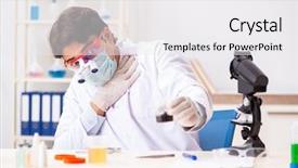  Presentation with chemist - Cool new PPT layouts with soil chemical fertilizer - young handsome chemist working backdrop and a white colored foreground