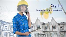  Presentation with architect - Cool new presentation design with soil engineering - female architect talking on mobile backdrop and a  colored foreground