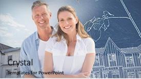  Presentation with couple - PPT theme enhanced with soil engineering - happy couple against nice residence background and a  colored foreground