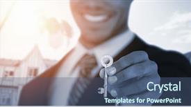  Presentation with house building - Colorful slide deck enhanced with soil engineering - mid section of businessman showing backdrop and a ocean colored foreground