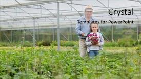  Presentation with greenhouse - PPT theme featuring soil fauna - gardener and grandchild holding background and a  colored foreground