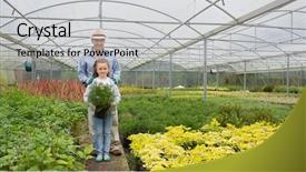  Presentation with greenhouse - PPT layouts with soil fauna - gardener and grandddaughter background and a  colored foreground