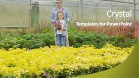  Presentation with purple - Cool new PPT theme with soil fauna - gardener with grandchid holding backdrop and a  colored foreground