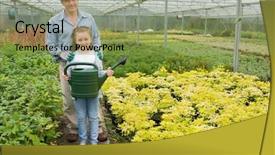 Presentation with greenhouse - Audience pleasing presentation consisting of soil fauna - gardener with granddaughter holding watering backdrop and a  colored foreground