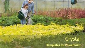  Presentation with chili plants - Presentation theme consisting of soil fauna - grandfather and child watering plants background and a tawny brown colored foreground