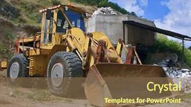 Presentation with bulldozer - PPT theme enhanced with soil foundation - portrait of a bulldozer background and a  colored foreground