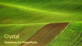  Presentation with blue abstract wavy lines - Colorful presentation theme enhanced with soil grassland - lines and waves fields south backdrop and a  colored foreground