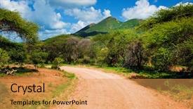  Presentation with west africa - Amazing PPT theme having soil grassland - red ground road and savanna backdrop and a yellow colored foreground