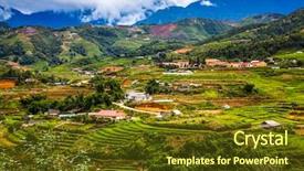  Presentation with rice fields - Cool new presentation theme with soil management - terraced green rice fields backdrop and a tawny brown colored foreground