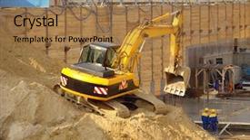  Presentation with mechanics - Presentation design with soil mechanics - digger working on a heap background and a coral colored foreground