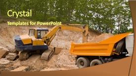  Presentation with soil mechanics - Colorful presentation design enhanced with soil mechanics - excavations a excavator and trek backdrop and a tawny brown colored foreground