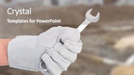  Presentation with soil mechanics - Cool new PPT theme with soil mechanics - hand with spanner on building backdrop and a gray colored foreground