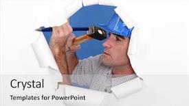  Presentation with chisel - Audience pleasing PPT layouts consisting of soil mechanics - manual worker using hammer backdrop and a light gray colored foreground