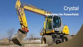 Presentation with soil mechanics - Colorful PPT theme enhanced with soil mechanics - yellow backhoe loader against clear backdrop and a ocean colored foreground