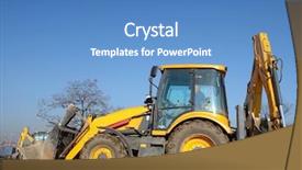  Presentation with soil mechanics - Presentation design consisting of soil mechanics - yellow backhoe loader parked background and a teal colored foreground