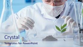  Presentation with laboratory microbiology - Amazing PPT layouts having soil microbiology - male scientist researcher doing experiment backdrop and a sky blue colored foreground